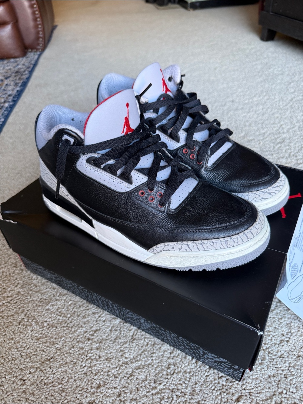 Nike Air Jordon 3 Retro Black/Fire Red-Cement Size 10.5